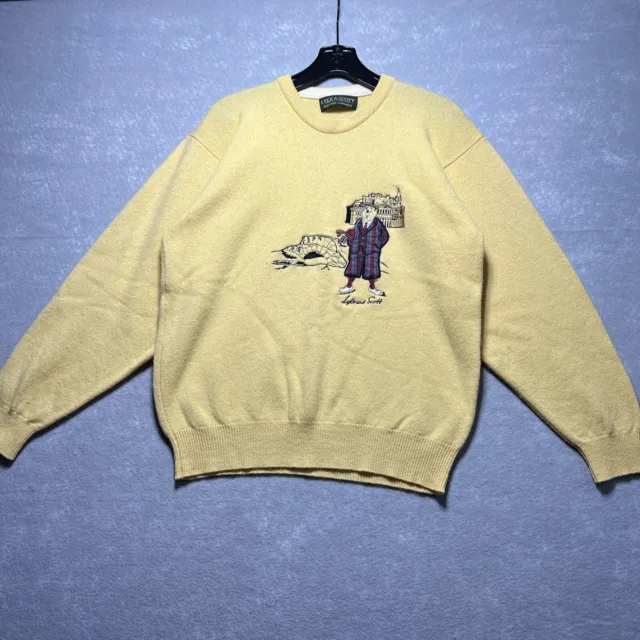 Vintage Lyle & Scott Scotland 100% Lambswool Yellow Embroidered Golf Sweater M