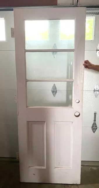 Vintage/Antique exterior door, 1960, solid wood, 2 panel, 3 glass