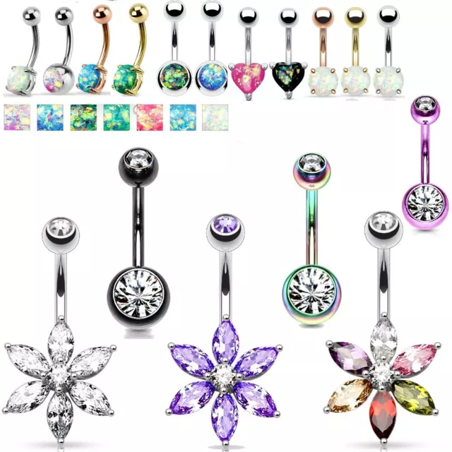 14G Solitaire gem Belly Button Navel Ring Surgical Steel Barbell Stud Piercing