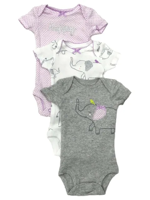 Carters Infant Girls 3pc Bodysuits Set Gray Happy Elephant Baby Outfit