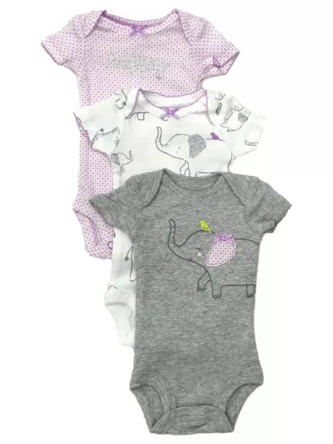 Carters Infant Girls 3pc Bodysuits Set Gray Happy Elephant Baby Outfit Newborn