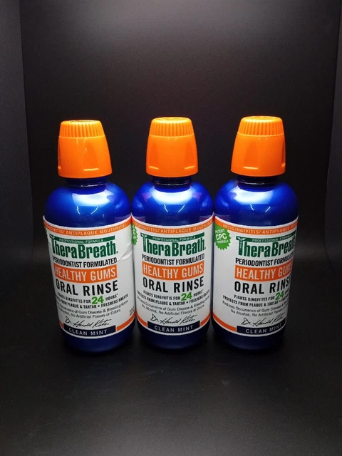 Lot Of 3 TheraBreath Healthy Gums Oral Rinse Clean Mint 16 oz EXP 04/24 C25 Lot Of 3 TheraBreath Healthy Gums Oral Rinse Clean Mint 16 oz EXP 04/24 C25