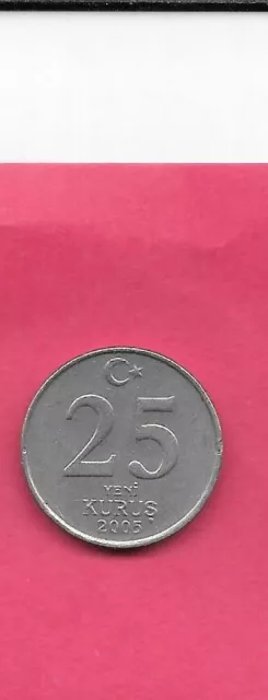 Turkey Km1167 2005 Xf-Super Fine Circulated 25 New Kurus Coin