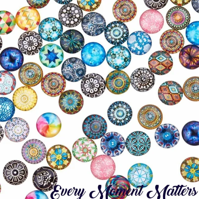 10 x 12mm CABOCHONS MOSIAC KALEIDOSCOPE GLASS DOME FLAT BACK Sold In Pairs 12mm