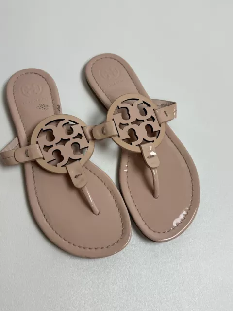 #387 Tory Burch Miller Patent Leather  Flip Flop Sandals Size 6 M  Pink