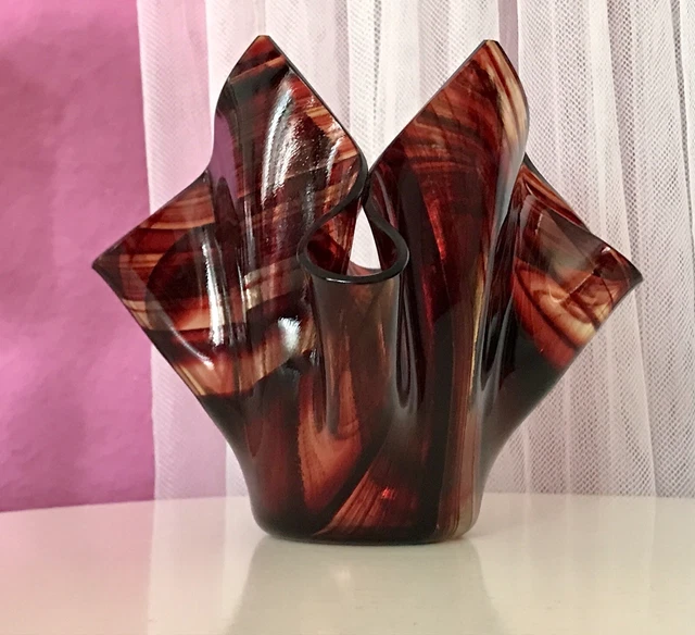 VINTAGE VENINI? Vase Glasvase Streifen Glaskunst Murano Fazzoletto rot