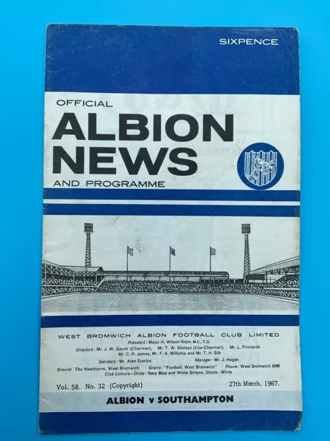 West Bromwich Albion V Southampton. 27Th March 1967. Division One