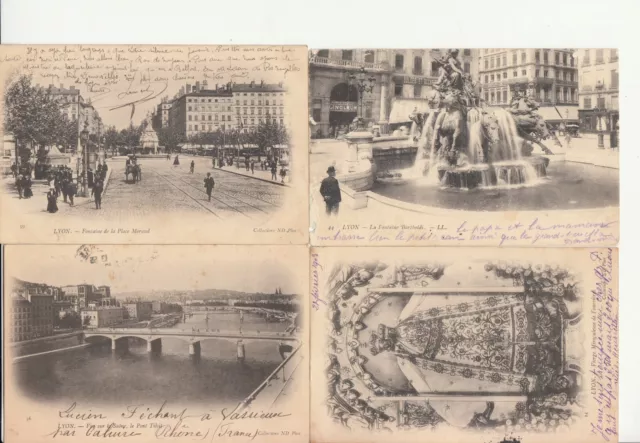 Lot de 4 cartes postales anciennes old postcards LYON timbrées 1903 MOUCHON 2