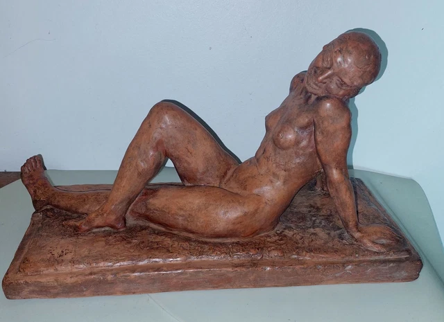 RARE TERRE CUITE Art Déco Femme Nue Louis Delapchier Sculpture Statue