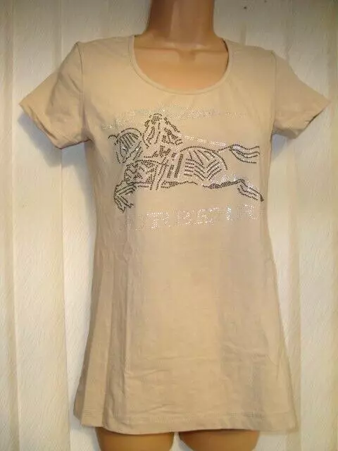 Beautiful Burberry Brit Beige Crystal Porsum Short Sleeve T-Shirt Top  Size S