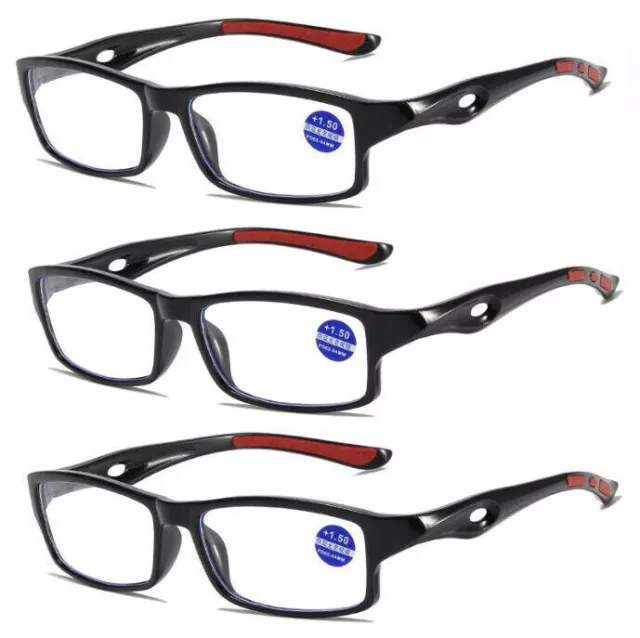 3Pack Men Womens Sports Readers Square Reading Glasse Anti Blue New +1.0~+4.0