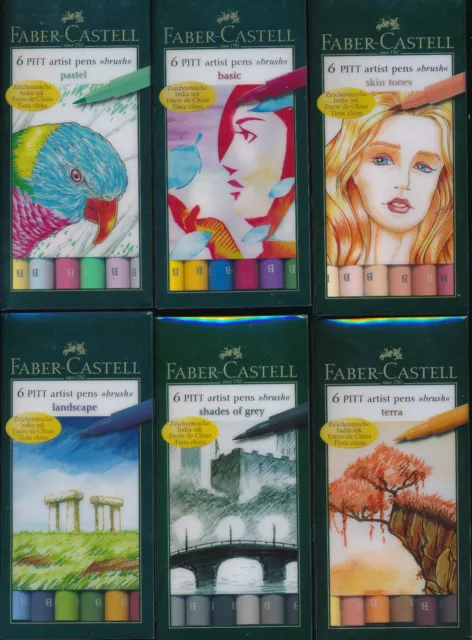 Faber-Castell 6 Pitt Artist Pens Brush NEW Landscape Skin Tones Terra Grey