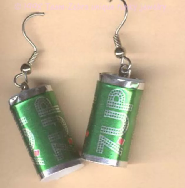 Funky 7UP CAN EARRINGS Lemon Lime Soda Pop Charm Un-cola Novelty Costume Jewelry