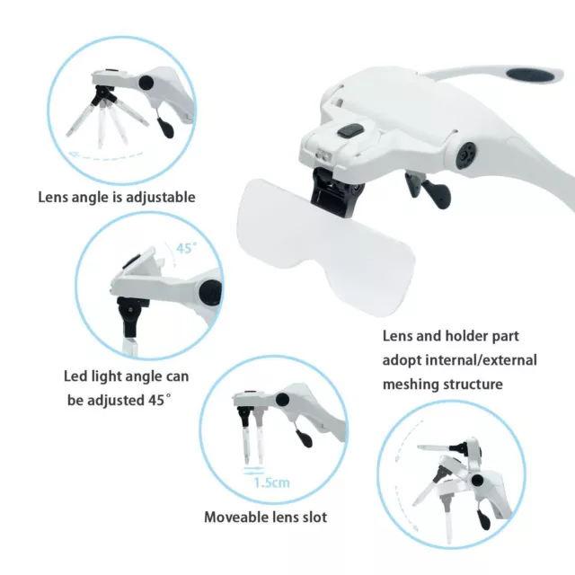 5 Lens Headset Deluxe Magnifier Hand Free Magnifying Glass LED Eyelash Extension