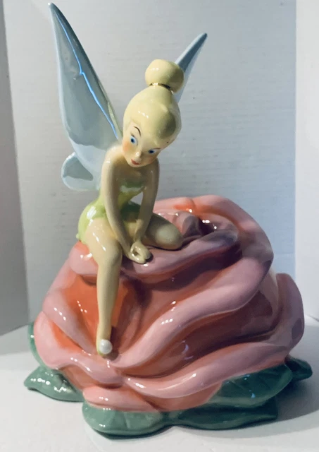 Vintage Disney Tinkerbell On Rose Ceramic Cookie Jar **NO LID** Vintage Disney Tinkerbell On Rose Ceramic Cookie Jar **NO LID**