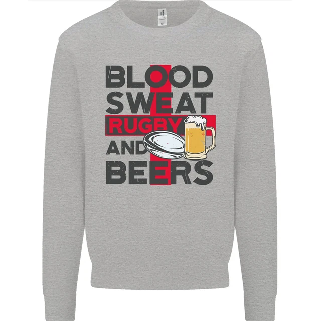 Felpa Blood Sweat Rugby e Birre Inghilterra Divertente Uomo Maglione