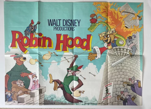 Walt Disney's Robin Hood ORIGINAL UK QUAD FILM MOVIE POSTER late 70's rerelease