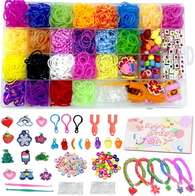 Kit de bandas de telar Beitide coloridas bandas de goma conjunto 1800+ arte creativo de recarga de giro