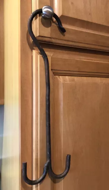 17" Vintage Hand Forged Wrought Iron Double Hook with wide top 3" hook