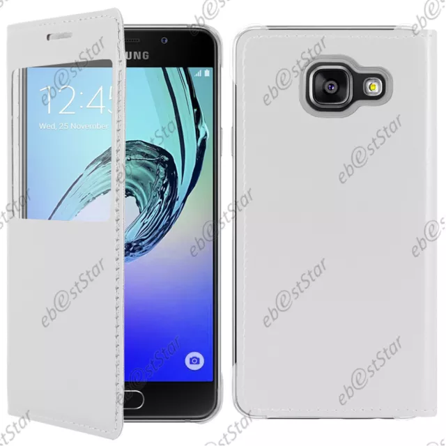 Housse Coque Etui Fen�tre View PU Cuir Blanc pour Samsung Galaxy A5 2016 A510F