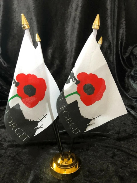 NAVY MILITARY LEST We Forget Poppy Remembrance Day 4 Flags Table Flag ...