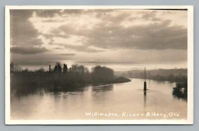 Willamette River Twilight ALBANY Oregon RPPC Antique Linn County Photo ~1930s