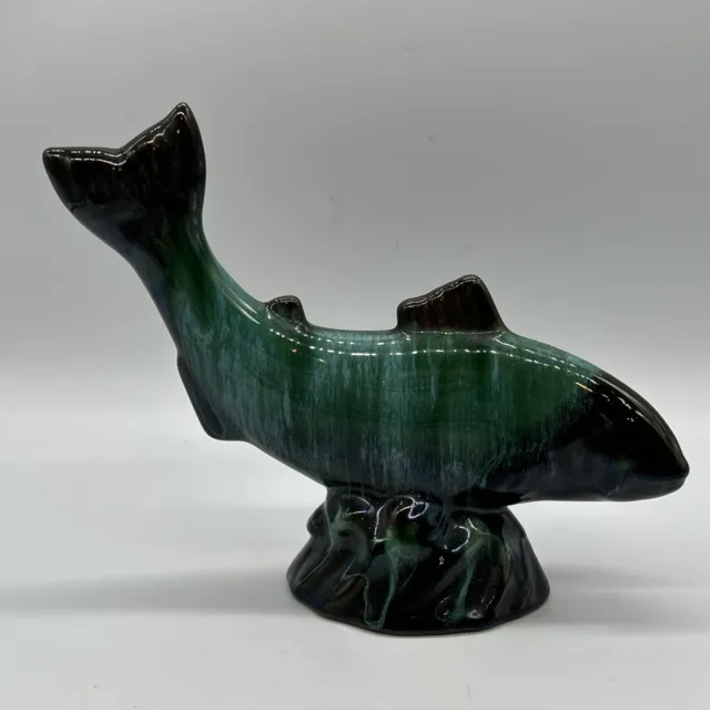 Vtg Blue Mountain Art Pottery 9” Salmon Trout Fish Figurine Teal Green/Blue EUC