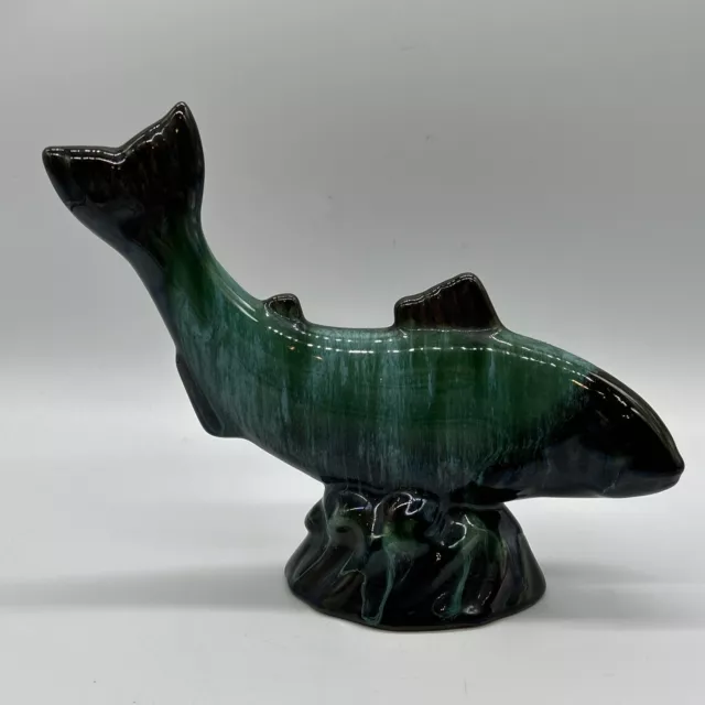 Vtg Blue Mountain Art Pottery 9” Salmon Trout Fish Figurine Teal Green/Blue EUC