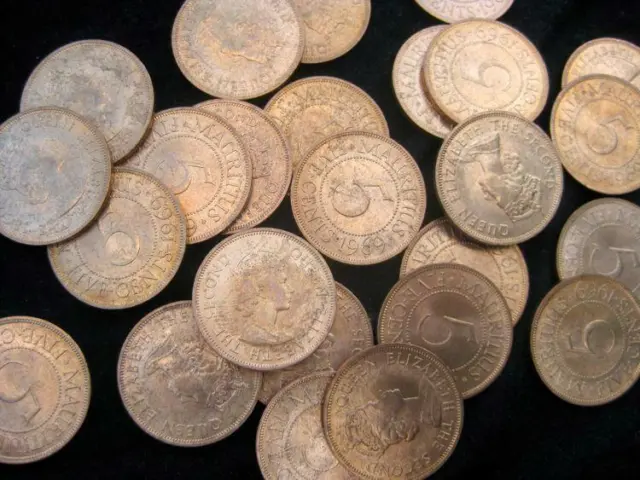 Mauritius 5 Cents 1969  BU lot of 25 BU coins   #59