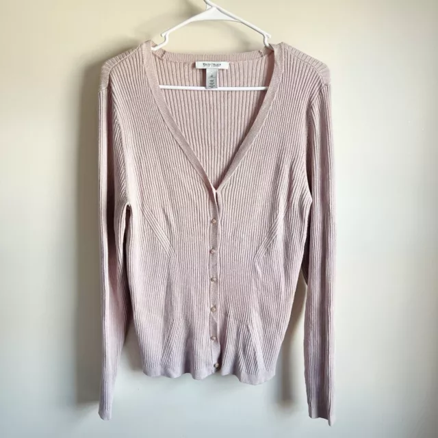 White House Black Market Pink Metallic Ribbed Cardigan Sweater Size XL