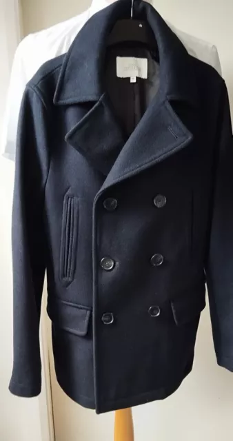 Next Pea Coat Reefer Jacket Size XS Mans Mens Navy Blue Wool Mix VGC