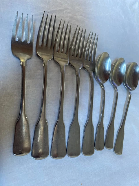 Juego De Cubiertos De Acero Inoxidable Oneida ""Colonial Americano"" (8) Piezas-Tenedores De Cena-Cuchillas De Té