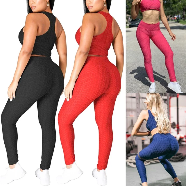 Set tuta sportiva a nido d'ape da donna yoga vita alta palestra allenamento 2 pezzi outfit