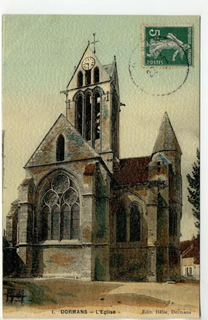 DORMANS - Marne - CPA 51 - l' église , monument Historique - carte toilée couleu