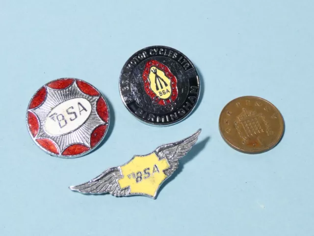 3 x Vintage BSA Birmingham Small Arms Co. Motor Cycles Enamel Badges #ML1