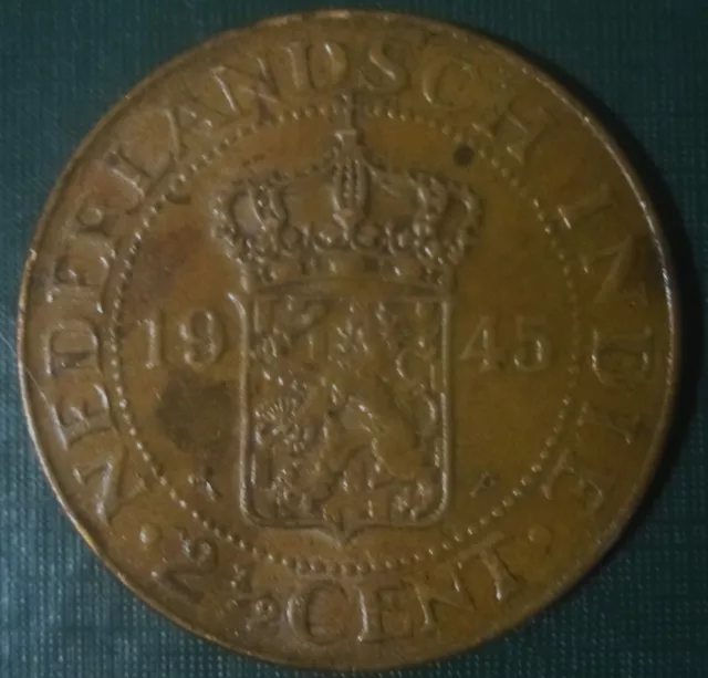 INDONESIA DUTCH 1945 (Netherlands) Two & Half Cent Large Brass Coin