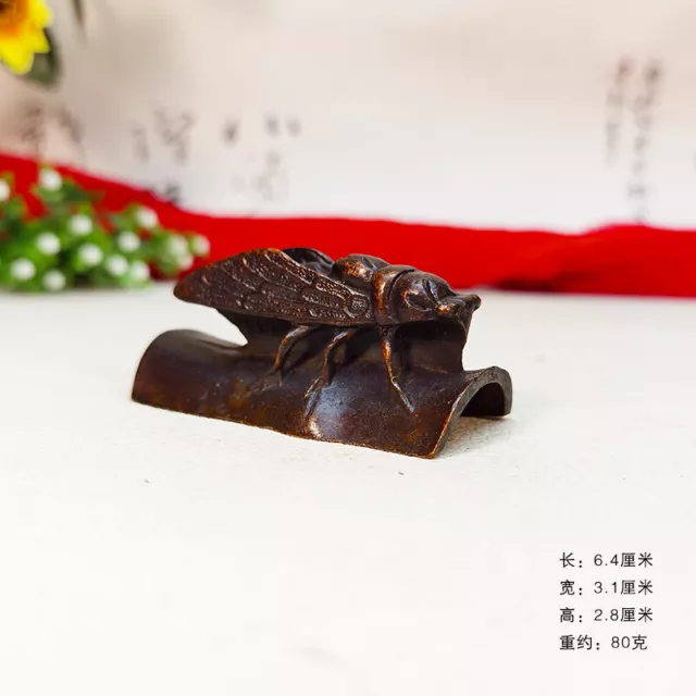 Chinese Old Antique Bronze Cicada ”一鸣惊人" Statue Netsuke