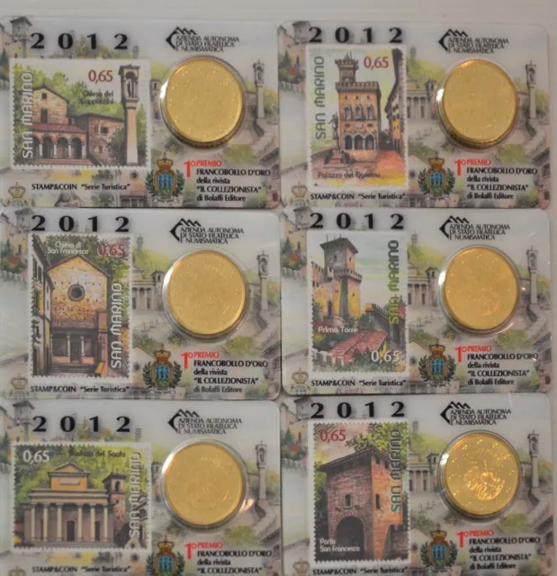 Saint-Marin 2012 - 6 x 0,5 € Coincards Officiels  - (50 cent + Timbre 0.65€ )