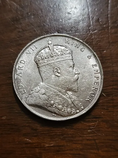 Straits Settlements 1907 One Dollar Edward VII World Silver Coin