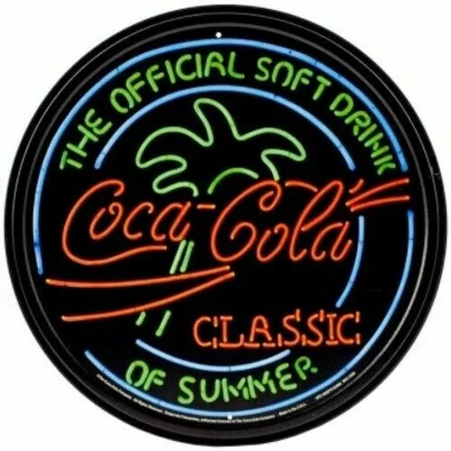 Coke Neon Summer 12" Round Sign Official Coca-Cola Retro Home Decor #2426