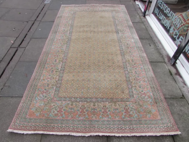 Vintage Traditional Hand Made Turkish Oriental Wool Green Beige Carpet 307x158cm
