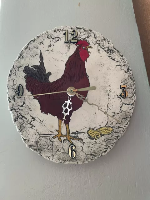 Rooster wall clock kitchen ceramic clay hand painted USA Mt. St. Helen’s Ash
