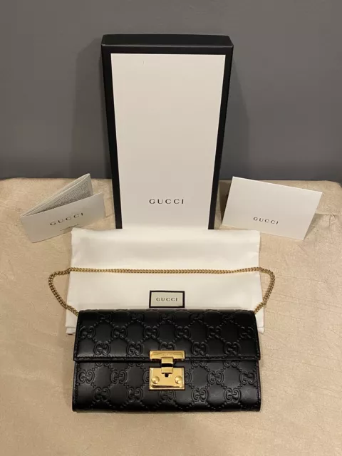 Gucci Padlock Leather Chain Wallet Continental 453506 GG Ladies