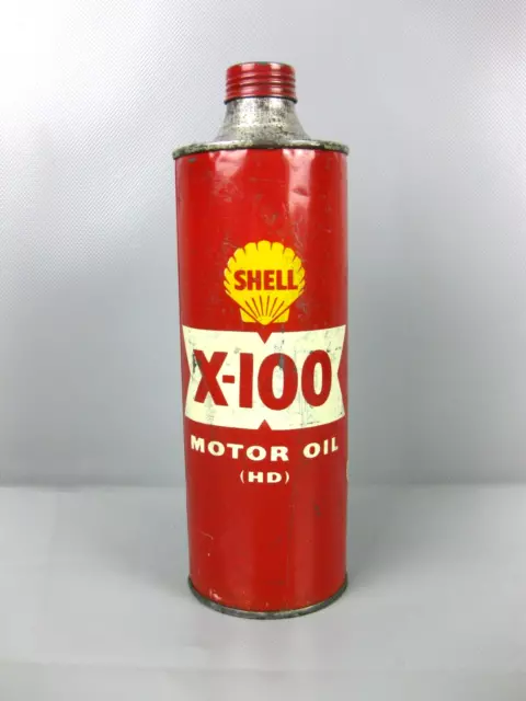 alte Öldose Shell X-100 MOTOR OIL (HD) Motoröl Blechdose wohl 50er 60er Jahre