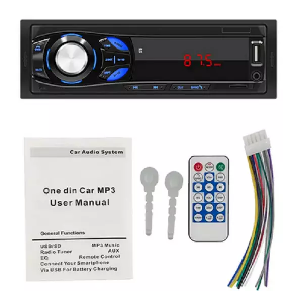 1 Din MP3 Autoradio FM Car Radio Bluetooth Voiture Stéréo Lecteur TF USB Aux-In