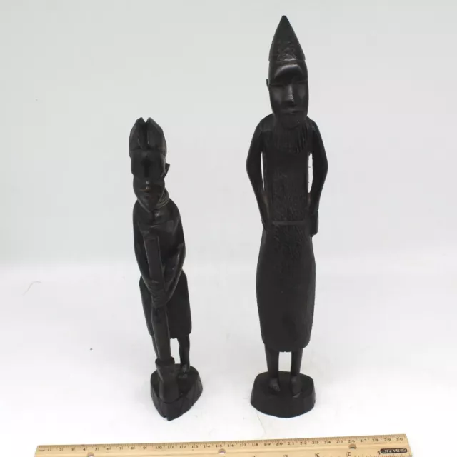 Hand Carved Kenyan male/female tribal statues 34cm & 27cm high africa african