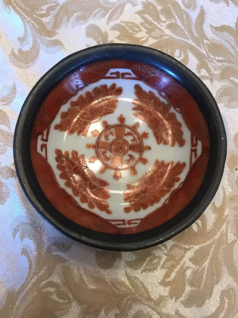 Plat bol en étain blanc orange vintage porcelaine vintage peint à la main de Hong Kong