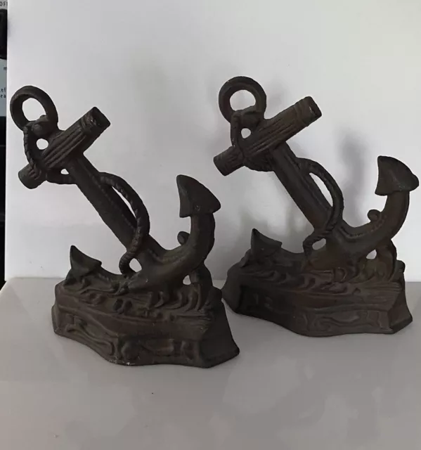 Cast Iron NAUTICAL ANCHOR Doorstop Garden Statue Home Decor Book End Pair 2