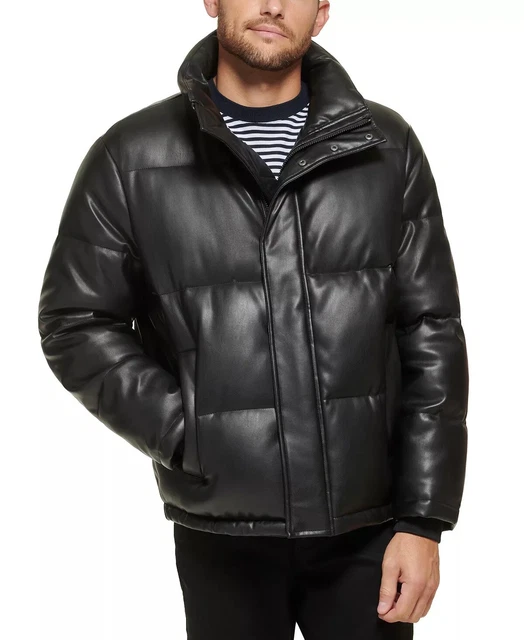 CALVIN KLEIN Men's Faux Leather Classic Puffer Jacket Black Large