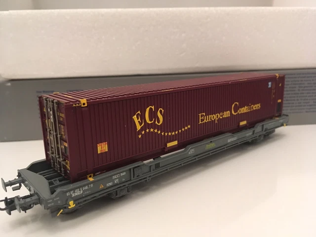 Wagon Plat LS Models - Long à Ranchers + Conteneur CNC Orange - 30108 - Échelle HO - Neuf